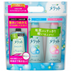 Kao 美力 弱酸性溫和洗護髮套裝 ( 洗髮水480ml + 護髮素480ml + 洗髮補充裝380ml) 藍色